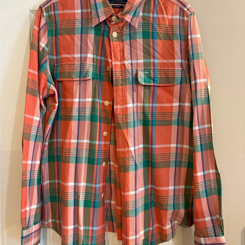 Ralph Lauren Casual Button Down Shirt Orange and Green